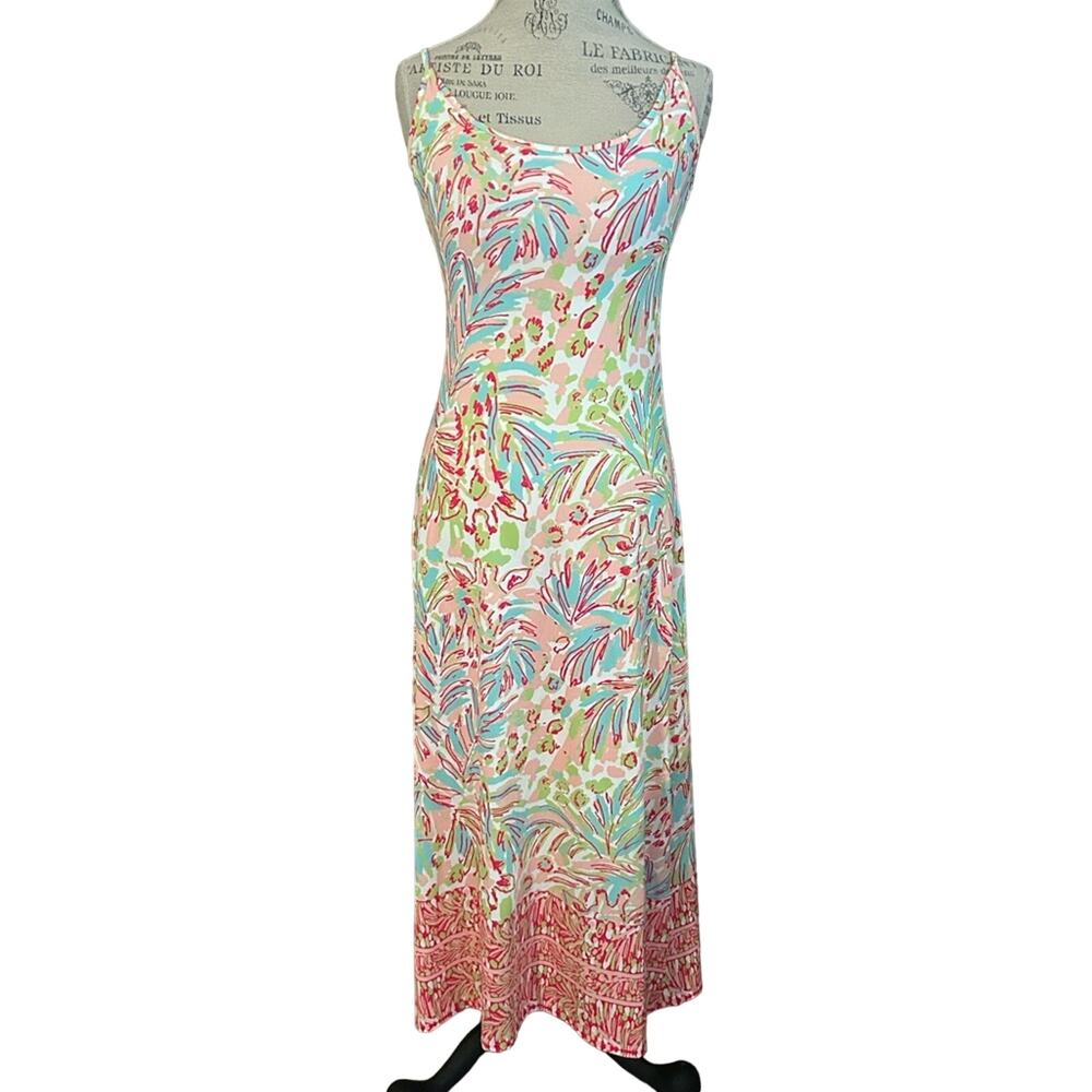 Jean-Pierre Klifa Paris resort spaghetti strap maxi pink green giraffe print XS